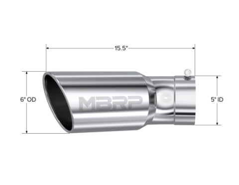 2015-UP Chevrolet/ GMC 2500/ 3500 Duramax Exhaust Tip 6 Inch O.D. Angled Rolled End 5 Inch Inlet 15 1/2 Inch Length 30 Degree Bend T304 Stainless Steel MBRP
