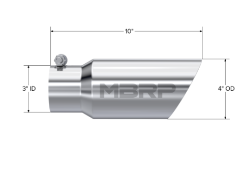 Exhaust Tip 4 Inch O.D. Dual Wall Angled 3 Inch Inlet 10 Inch Length T304 Stainless Steel MBRP
