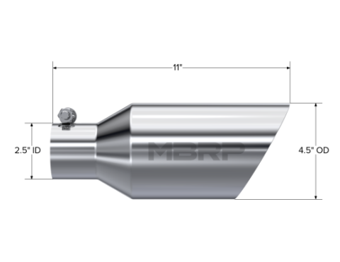 Exhaust Tip 4 1/2 Inch O.D. Dual Wall Angle Rolled End 2.5 Inch Inlet 11 Inch Length T304 Stainless Steel MBRP