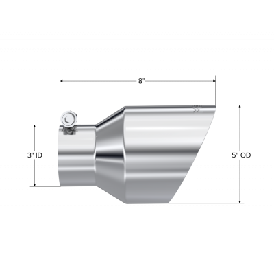 Exhaust Tip 3 Inch ID 5 Inch OD Out 8 Inch Length Angle Cut Dual Wall T304 Stainless Steel MBRP
