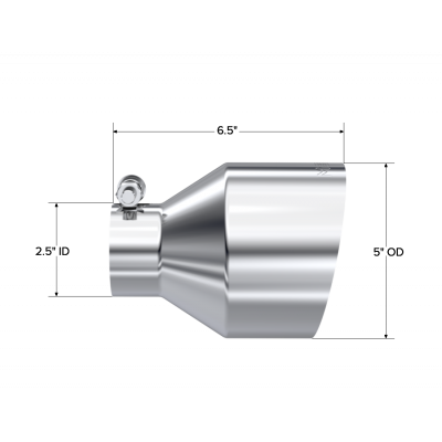 Exhaust Tip 2.5 Inch ID 5 Inch OD Out 6.5 Inch Length Angle Cut Single Wall T304 Stainless Steel MBRP