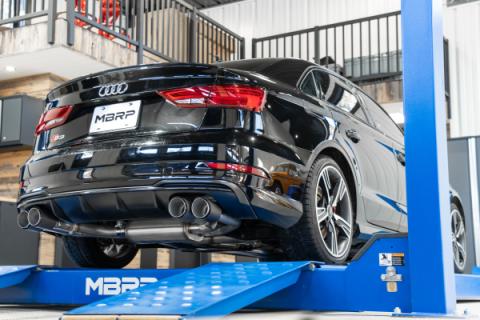 2015-2020 Audi S3 T304 Stainless Steel 3 Inch Cat Back Quad Split Rear Exit with Carbon Fiber Tips Active Exhaust MBRP