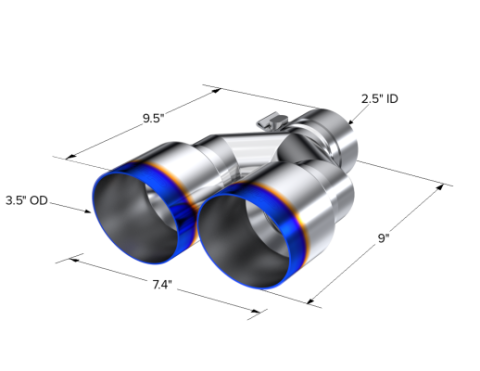 T304 Stainless Steel Burnt End Tip 2.5 Inch ID Dual 3.5 Inch OD Out 9.5 Inch Length Single Wall MBRP