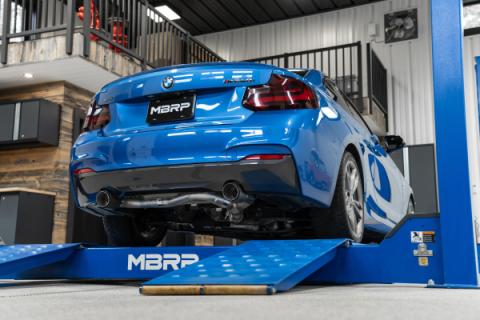 2017-2021 BMW M240i 3.0L 3.0 Inch Axle-Back Dual Rear Exit T304 Stainless Steel with Carbon Fiber Tips MBRP