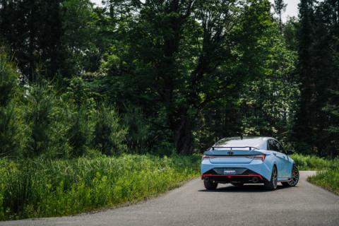 2022-2025 Hyundai Elantra N 2.0L Turbo Armor Pro T304 Stainless Steel 3 Inch Cat-Back Dual Split Rear with Carbon Fiber Tips Active MBRP