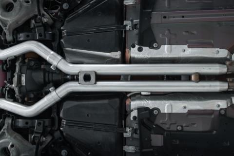 18-23 Ford Mustang GT 5.0L T304 Stainless Steel 3 Inch Cat-Back Dual Rear with Quad Carbon Fiber Tips Race Version MBRP