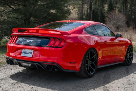 18-23 Ford Mustang GT 5.0L T304 Stainless Steel 3 Inch Cat-Back Dual Rear with Quad Carbon Fiber Tips Race Version MBRP