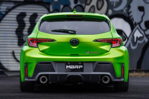 2023-Up Toyota Corolla GR 1.6L Armor Pro T304 Stainless Steel 3 Inch Cat-Back Dual Split Rear with Carbon Fiber Tips MBRP
