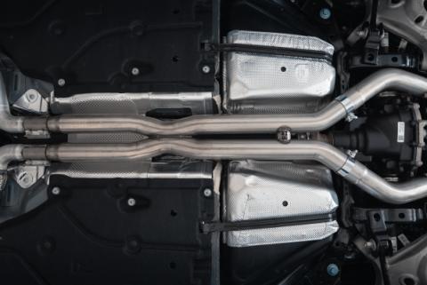 2024-Up Ford Mustang Dark Horse 5.0L Armor Pro 3-Inch Cat-Back Quad Split Rear with CF Tips Active MBRP