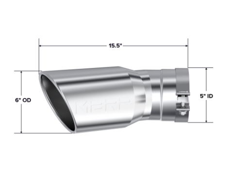 2015-UP Chevrolet/ GMC 2500/ 3500 Duramax Exhaust Tip 6 Inch O.D. Angled Rolled End 5 Inch Inlet 15 1/2 Inch Length 30 Degree Bend T304 Stainless Steel MBRP