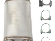 Violator Muffler Kit 09-18 Ram Hemi Split Rear Dual Exit Intermediate Pipe 3 in Hardware And Muffler Incl Tip Not Incl Natural Finish 409 Stainless Steel Pypes Exhaust