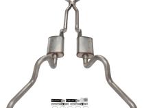 1966-71 Ford Fairlane 2.5 Inch H-Pipe Crossmember Back Quarter Panel Exit Exhaust No Mufflers Pypes Performance Exhaust