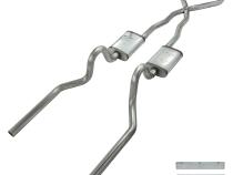 Crossmember Back w/X-Pipe Exhaust System 65-70 Convertible Mustang Split Rear Dual Exit 2.5 in Intermediate And Tail Pipe Muffler Not Incl Hardware Incl Tip Not Incl Pypes Exhaust