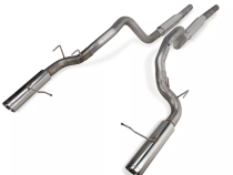 Cat Back Super System Exhaust System 11-14 Mustang GT Split Rear Dual Exit 2.5 in M80 Mufflers/Hardware/4 in Polished Tips Incl Natural Finish 409 Stainless Steel Pypes Exhaust