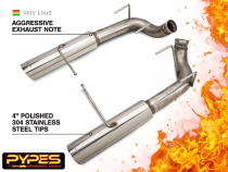 Pype Bomb Series Axle Back Exhaust System 11-14 Mustang V6 Split Rear Dual Exit 4 in Polished Tips Hardware Not Incl Polished 304 Stainless Steel Pypes Exhaust