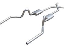 Crossmember Back w/X-Pipe Exhaust System 64-72 A-Body Split Rear Dual Exit 2.5 in Intermediate And Tail Pipe Hardware Incl Muffler And Tip Not Incl 304 Stainless Steel Pypes Exhaust