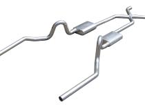 Crossmember Back w/X-Pipe Exhaust System 64-74 GM A Body Split Rear Dual Exit 3 in Intermediate And Tail Pipe 304 Stainless Race Pro Mufflers/Hardware Incl Tip Not Incl Pypes Exhaust