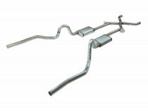 Crossmember Back w/Xchange Exhaust System 70-71 GTO/68-72 442 Split Rear Dual Exit 2.5 in Intermediate And Tail Pipe w/Valance Cutouts Hardware Incl Muffler And Tip Not Incl Pypes Exhaust