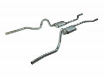 Crossmember Back Without X-Pipe Exhaust System 70-71 GTO/68-72 442 Split Rear Dual Exit 2.5 in Intermediate And Tail Pipe 18 Inch Turbo Pro Muffler/Hdw Incl Tip Not Incl Natural 409 Stainless Steel Pypes Exhaust