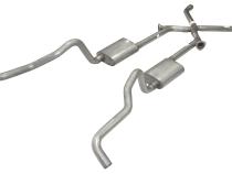 Crossmember Back w/X-Pipe Exhaust System 55-57 Tri-Five Chevy Split Rear Dual Exit 2.5 in Intermediate And Tail Pipe Street Pro Mufflers/Hardware Incl Tip Not Incl 409 Stainless Steel Pypes Exhaust