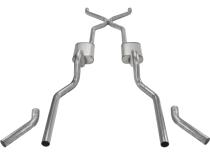 Crossmember Back w/H-Pipe Exhaust System 55-57 Chevy Wagon Split Rear Dual Exit 2.5 in Intermediate And Tail Pipe Hardware Incl Muffler And Tip Not Incl Pypes Exhaust