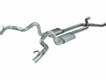 Crossmember Back w/X-Pipe Exhaust System 70-74 F-Body Split Rear Dual Quarter Exit 3 in Intermediate And Tail Pipe Hardware Incl Muffler And Tip Not Incl Polished 409 Stainless Pypes Exhaust