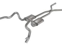 Crossmember Back w/H-Pipe Exhaust System 70-74 F-Body Split Rear Dual Quarter Exit 3 in Intermediate And Tail Pipe Hardware Incl Muffler And Tip Not Incl Polished 304 Stainless Pypes Exhaust