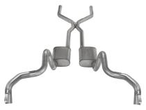 Crossmember Back w/H-Pipe Exhaust System 70-74 F-Body Split Rear Dual Quarter Exit 3in Intermediate And TailPipe Race Pro Mufflers/Hardware Incl Tip Not Incl Polished 304 Stainless Pypes Exhaust