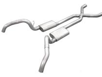Crossmember Back w/X-Pipe Exhaust System 67-69 Split Rear Dual Exit 3 in Intermediate And Tail Pipe Hardware Incl Muffler And Tip Not Incl Natural 409 Stainless Steel Pypes Exhaust