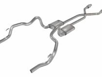 Crossmember Back w/X-Pipe Exhaust System 75-81 F-Body Split Rear Dual Exit 2.5 in Intermediate And Tail Pipe Hardware Incl Muffler And Tip Not Incl Catalytic Converter Incl Pypes Exhaust
