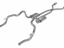 Crossmember Back w/H-Pipe Exhaust System 75-81 F-Body Split Rear Dual Exit 2.5 in Intermediate And Tail Pipe Hardware Incl Muffler And Tip Not Incl Catalytic Converter Incl Pypes Exhaust