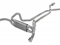 Crossflow System w/X-Pipe Exhaust System 75-81 Split Rear Dual Exit 2.5 in Intermediate And Tail Pipe Race Pro Mufflers/Hardware Incl Tip Not Incl Natural 409 Stainless Steel Catalytic Converter Incl Pypes Exhaust