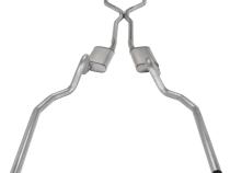 Crossmember Back w/H-Pipe Exhaust System 78-88 El Camino SS Split Rear Dual Exit 2.5 in Intermediate And Stainless Steel Tail Pipe Muffler And Tip Not Incl Natural Finish 409 Stainless Steel Catalytic Converter Incl Pypes Exhaust