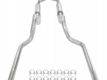 Crossmember Back W/ H-Pipe Exhaust System 63-66 GM Truck Split Rear Dual Exit 2.5 Inch Intermediate And Tailpipe Hardware Incl Race Pro Muffler Incl And Tip Not Incl Stainless Steel Pypes Exhaust