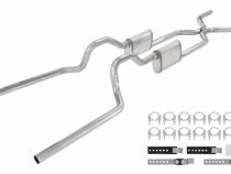 Crossmember Back W/ H-Pipe Exhaust System 63-66 GM Truck Split Rear Dual Exit 2.5 Inch Intermediate And Tailpipe Hardware Incl Turbo Pro Muffler Incl And Tip Not Incl Stainless Steel Pypes Exhaust