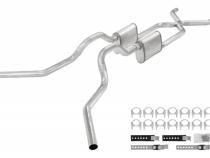 Crossmember Back W/ X-Pipe Exhaust System 63-66 GM Truck Split Side Dual Exit 2.5 Inch Intermediate And Tailpipe Hardware Incl Violator Muffler Incl And Tip Not Incl Stainless Steel Pypes Exhaust