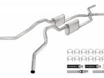 Crossmember Back W/ H-Pipe Exhaust System 63-66 GM Truck Split Side Dual Exit 2.5 Inch Intermediate And Tailpipe Hardware Incl Turbo Pro Muffler Incl And Tip Not Incl Stainless Steel Pypes Exhaust