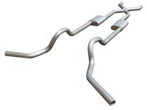 Crossmember Back w/X-Pipe Exhaust System 67-74 GM Split Rear Dual Exit 2.5 in Intermediate And Tail Pipe Muffler And Tip Not Incl Natural Finish 409 Stainless Steel Pypes Exhaust