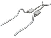 Crossmember Back w/X-Pipe Exhaust System 67-73 Mopar A-Body Split Rear Dual Exit 2.5 in Intermediate And Tail Pipe Violator Mufflers/Hardware Incl Tip Not Incl Pypes Exhaust