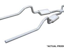 Crossmember Back w/X-Pipe Exhaust System 66-74 Mopar B-Body Split Rear Dual Exit 2.5 in Intermediate And Tail Pipe Hardware Incl Muffler And Tip Not Incl Pypes Exhaust