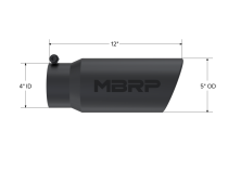 Exhaust Tip 5 Inch O.D. Angled Rolled End 4 Inch Inlet 12 Inch Length-Black Finish MBRP