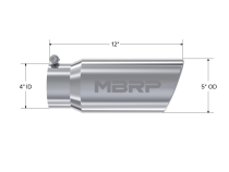 Exhaust Tail Pipe Tip 5 Inch O.D. Angled Rolled End 4 Inch Inlet 12 Inch Length T304 Stainless Steel MBRP