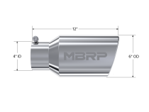 Exhaust Tail Pipe Tip 6 Inch O.D. Angled Rolled End 4 Inch Inlet 12 Inch Length T304 Stainless Steel MBRP