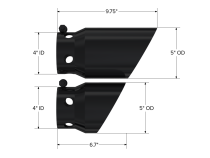 08-24 Ford 6.4L, 6.7L Powerstroke Black-Coated Tip 4 Inch ID 5 Inch Outlet Tip Cover Set 6.75 Inch 9.75 Inch Length MBRP