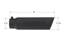 MBRP Armor BLK Tip 5 Inch OD Angled Rolled End, 4 Inch inlet, 18 Inch length