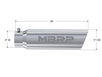 MBRP Exhaust Tip, T304 5 Inch  OD Angled Rolled End, 4 Inch Inlet 18 Inch length