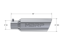 Exhaust Tip 6 Inch O.D. Rolled End 4 Inch Inlet 18 Inch Length T304 Stainless Steel MBRP