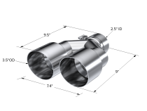T304 Stainless Steel Tip 2.5 Inch ID Dual 3.5 Inch OD Out 9.5 Inch Length Single Wall MBRP