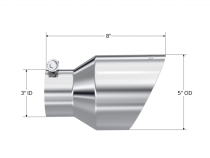Exhaust Tip 3 Inch ID 5 Inch OD Out 8 Inch Length Angle Cut Dual Wall T304 Stainless Steel MBRP
