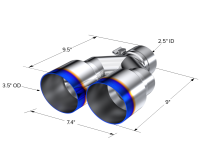 T304 Stainless Steel Burnt End Tip 2.5 Inch ID Dual 3.5 Inch OD Out 9.5 Inch Length Single Wall MBRP